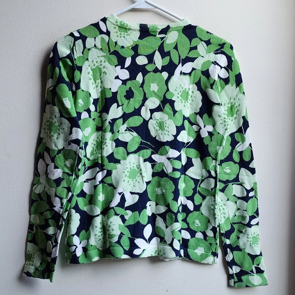 Charter Club Green/Navy Floral Button Down Cardigan Size Petite P Small